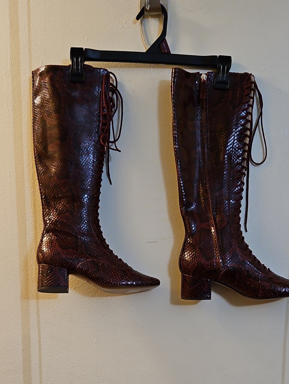 kate spade Brown Faux Snakeskin At-the-Knee Lace-Up Boots, Size 7, NWT